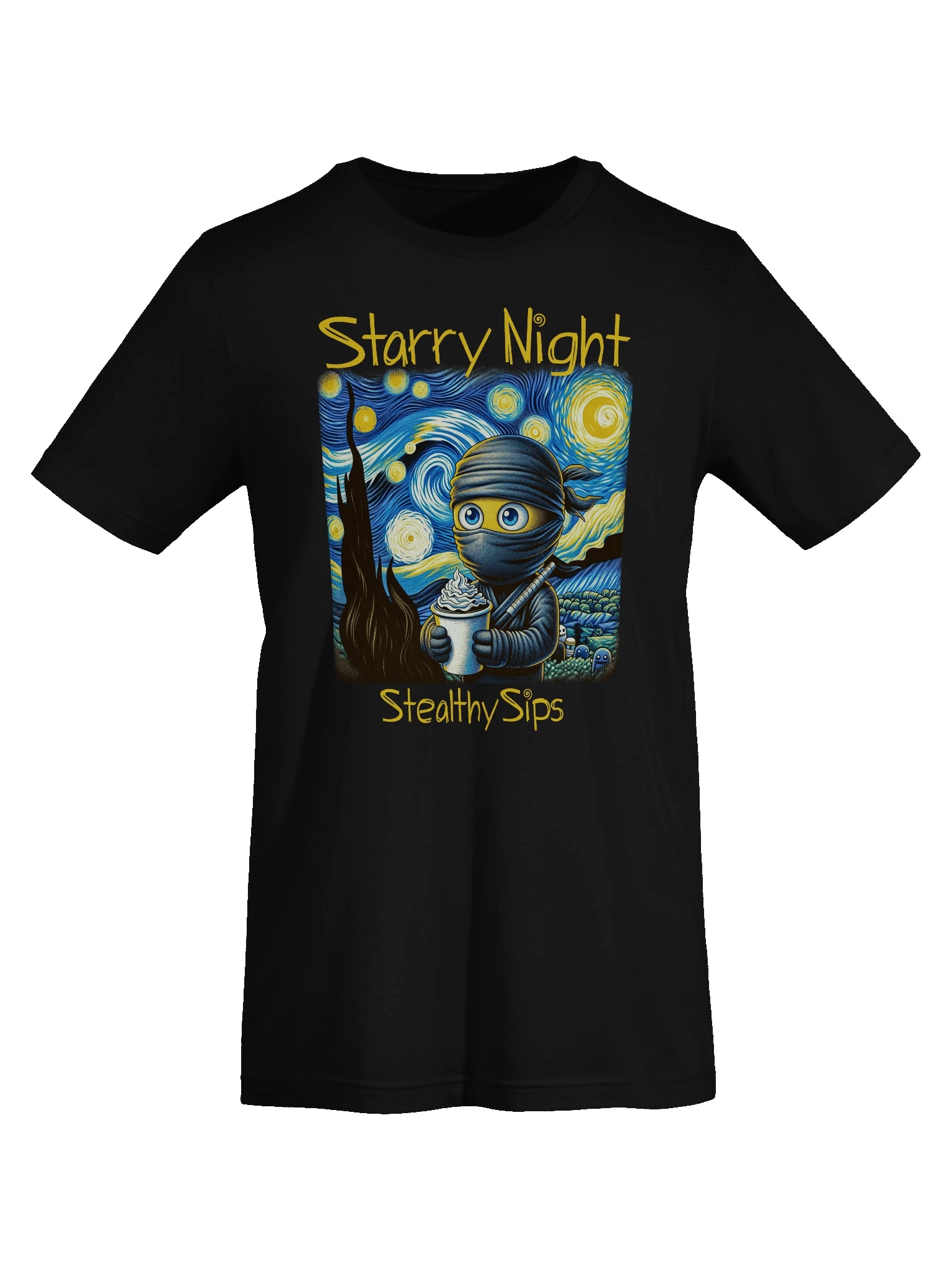 Starry Night Ninja Coffee T-Shirt – Funny Stealthy Sips Parody Tee product image (7)