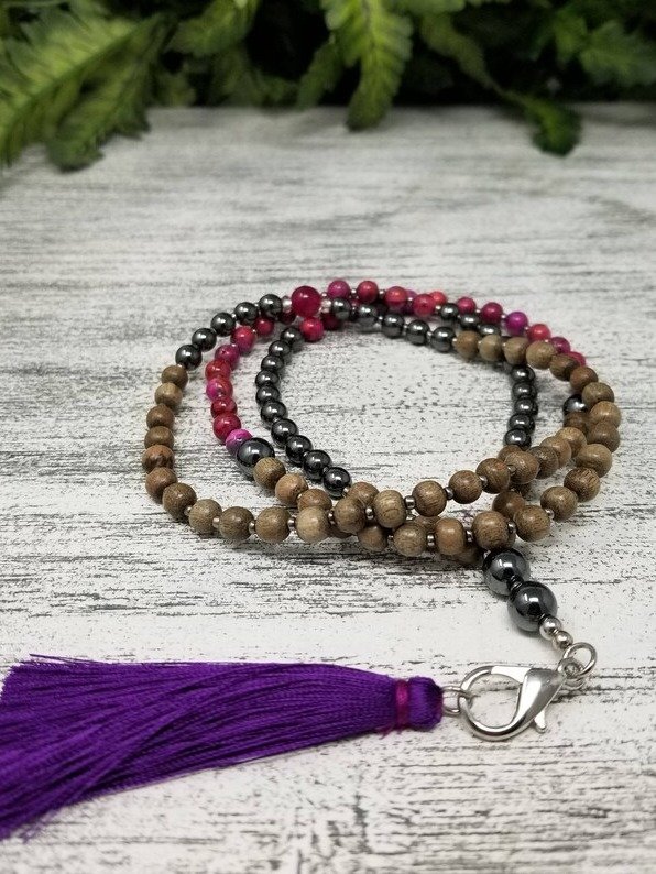Strength Mala Necklace: Agate & Hematite, Vegan Wellness Jewelry product image (3)
