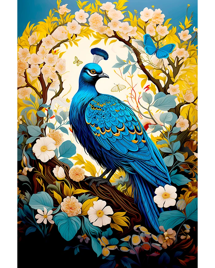 Peacock Amidst Spring Summer Florals and Blooms Matte Poster product image (1)