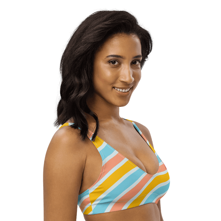 Women's | Recycled Padded Bikini Top | BOURNE to Cape Cod™ | Pink Logos on Bright Stripes product image (2)