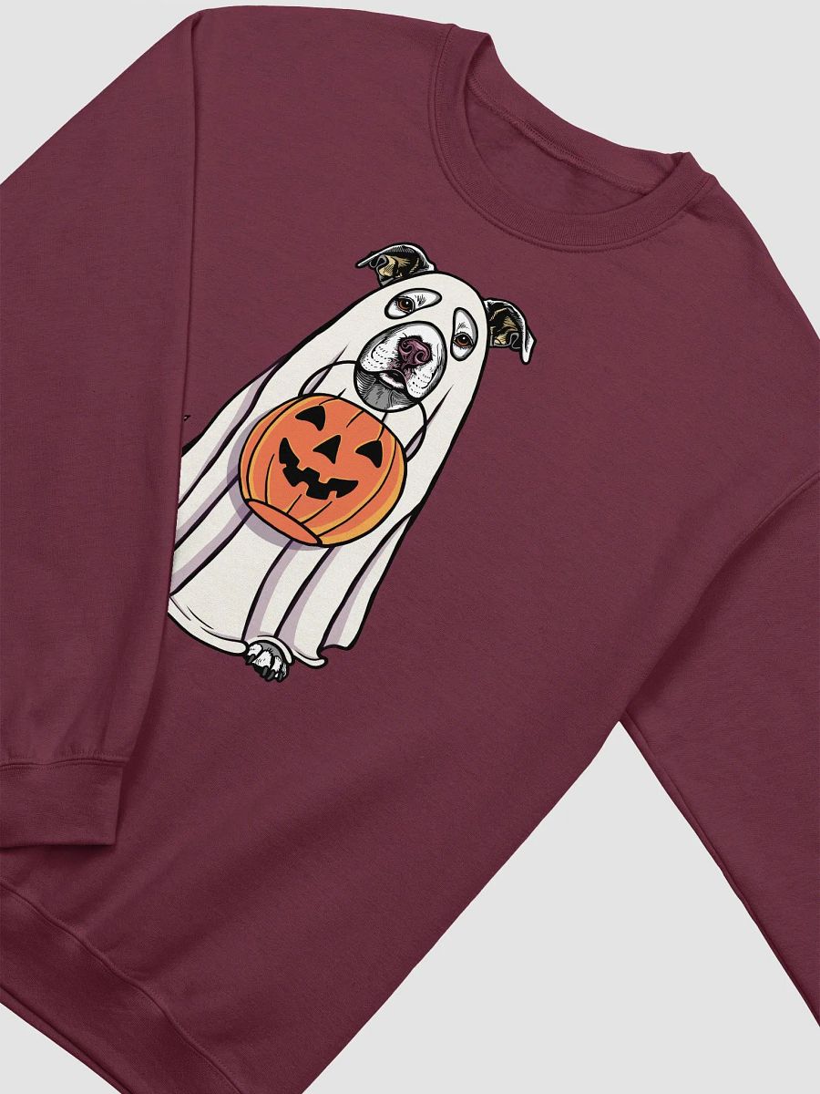 Funny Halloween Pitbull Terrier Sweatshirt | Funny Pittie Wearing a Ghost Costume and Holding a Pumpkin Basket product image (13)