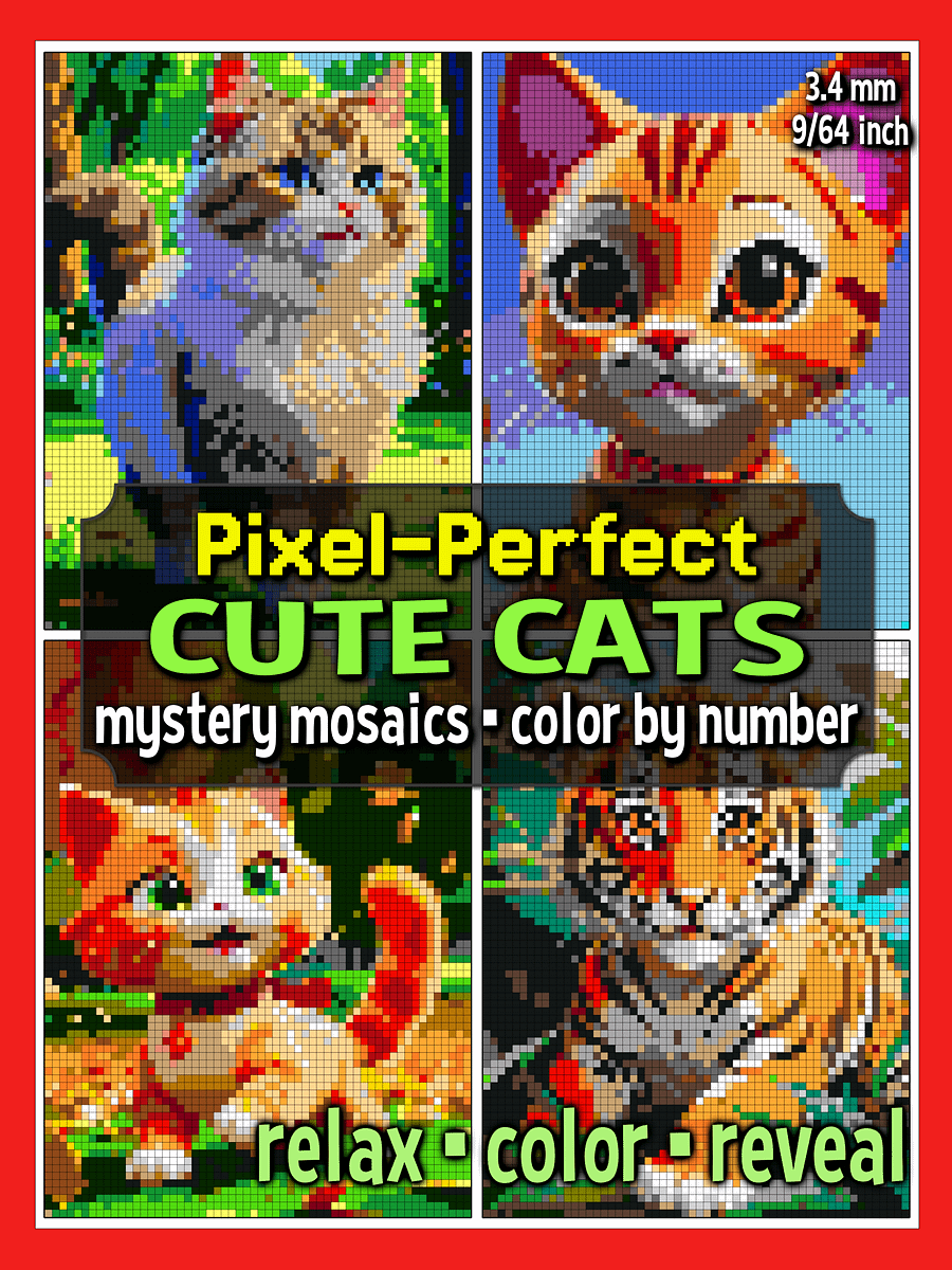Pixel-Perfect Cute Cats Mystery Mosaic Color By Number: Pixel Art Digital Coloring Book with 36 Illustrations product image (1)