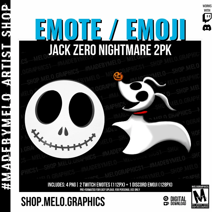 Nightmare Jack & Zero - Twitch Emote / Discord Emoji | #MadeByMELO product image (1)