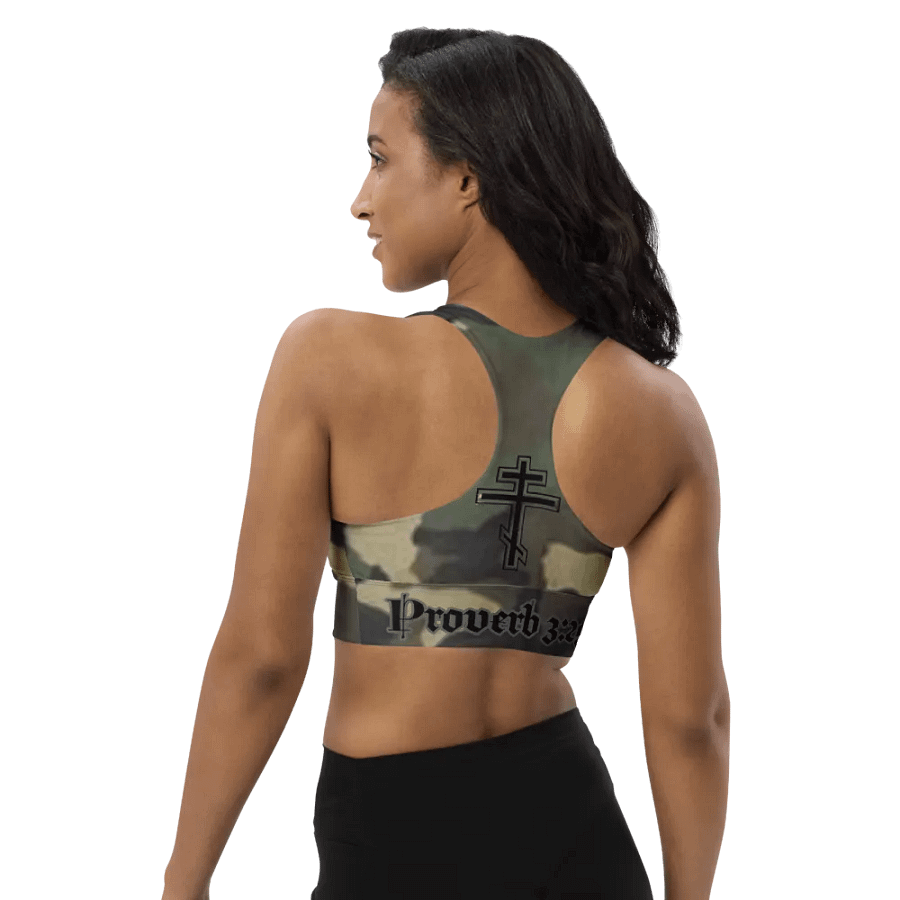 Faithful Camo: Proverb 3:25 Longline Sports Bra - Woodland product image (6)