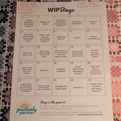 We are now 5 days into #wipbingo ! How are you doing? I have 6 WIPs I'll be working on - 2 pairs of socks, one woven scarf, a...