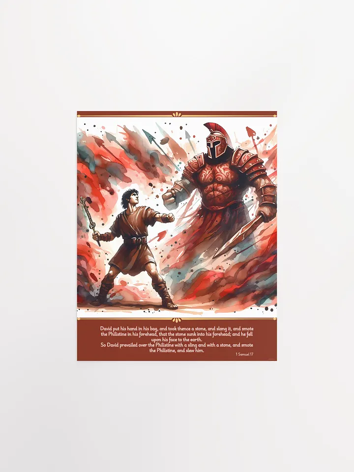 David and Goliath Battle - Christian Bible Verses 1 Samuel 17 - Digital Art Poster product image (1)
