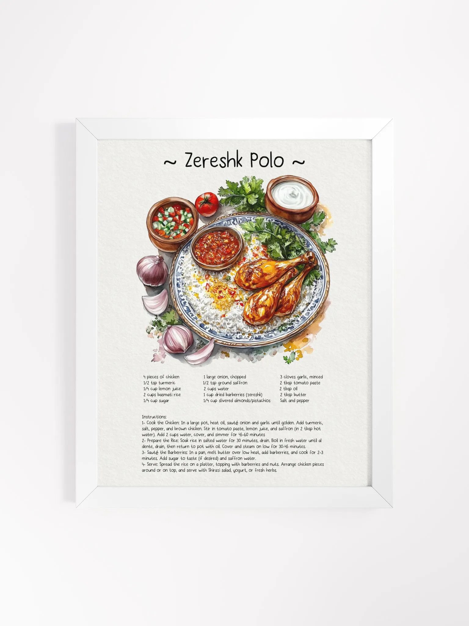 Zeresk Polo Watercolor Illustration | Persian food Recipe | Cuisine Kitchen Wall Art | Minimal Art | Food Art | Food Illustration product image (25)