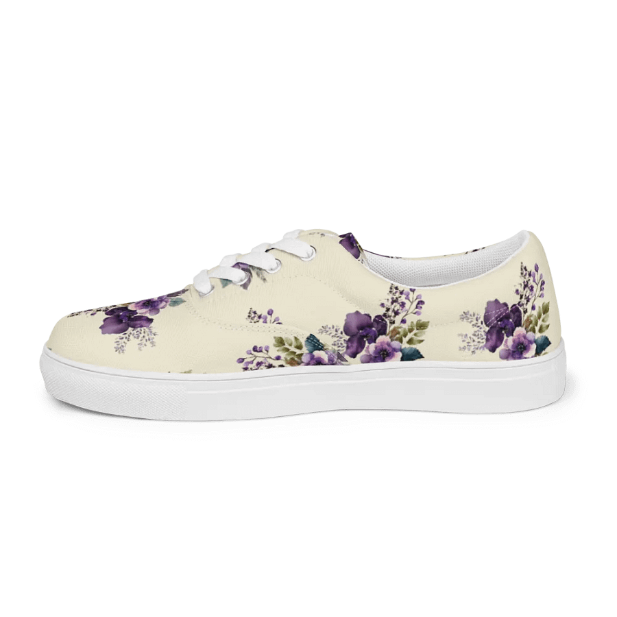 Women's Lace-Up Canvas Shoes - Purple Floral Design product image (3)