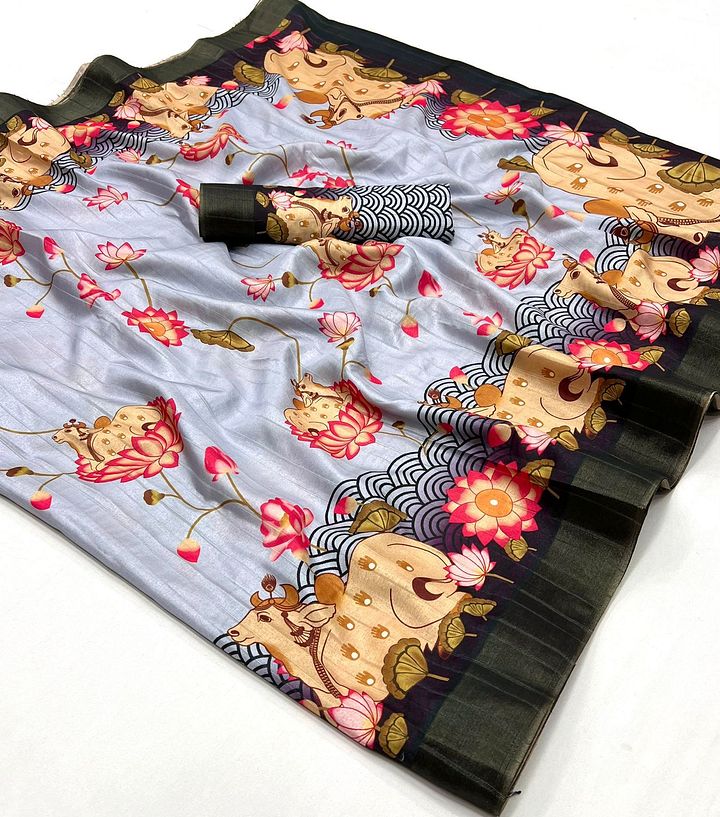 Soft Handloom Silk beautiful kalamkari flowers Print Designer Saree product image (1)