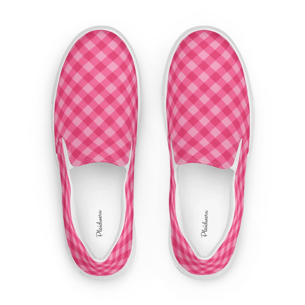 Bright Pink Checkered Plaid Women's Slip-On Shoes product image (1)