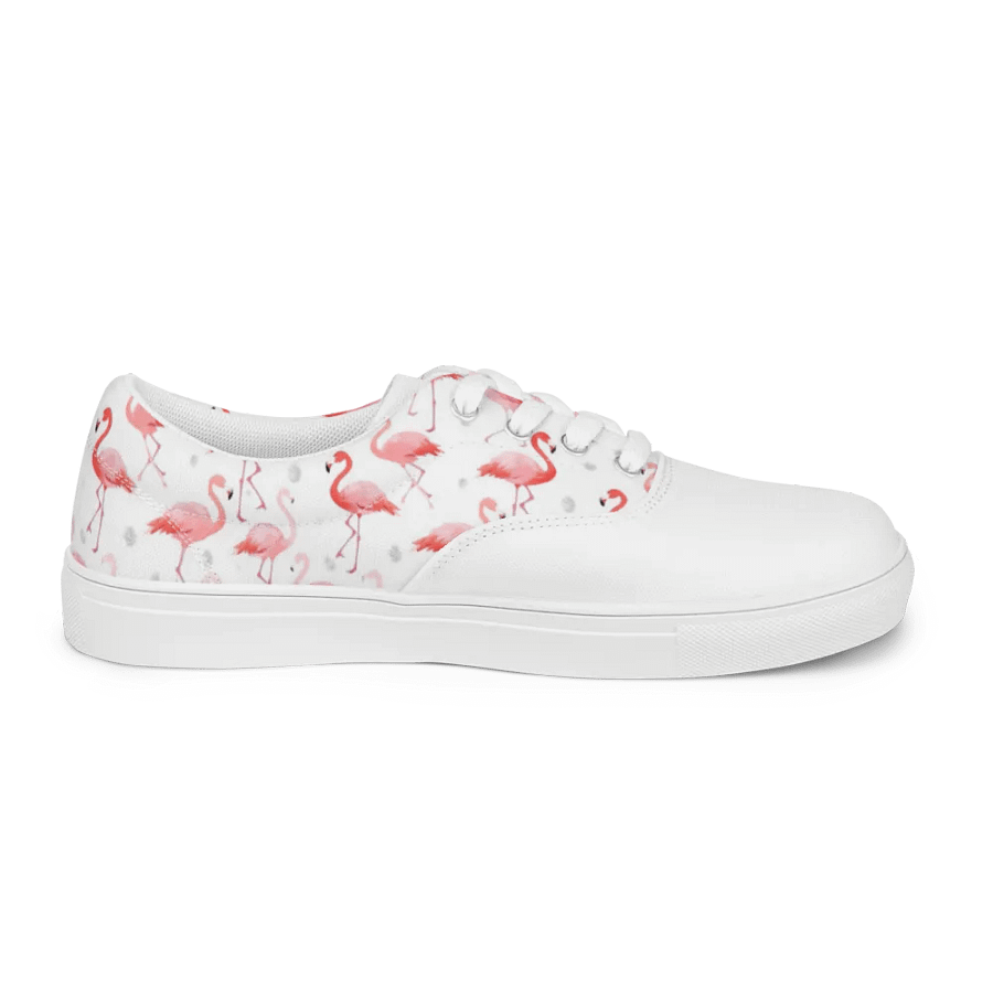 Women's Pink Flamingo Lace-Up Canvas Shoes, Tropical Bird Pattern, Comfortable Fashion Canvas Shoes, Unique Gift product image (9)