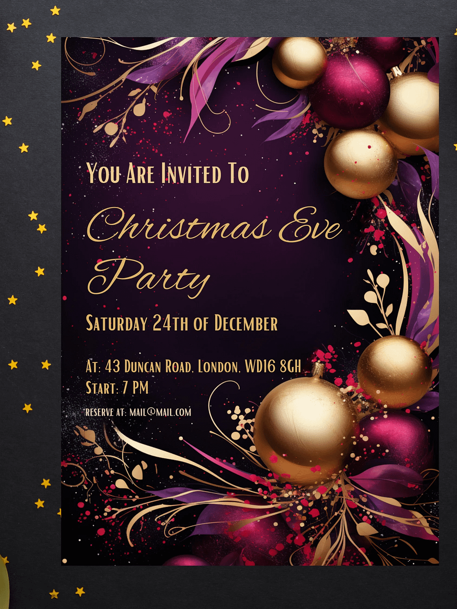 Elegant Purple and Gold Christmas Party Invitation | Editable in Canva | Christmas Party Printable | Holiday Invitation Template | Canva product image (4)