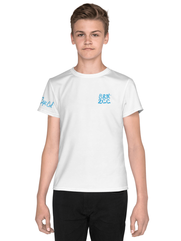 🦈 YOUTH | Boys’ | BOURNE to Cape Cod™ | Logo Tee – All-Over Print | BRN.2C.C.™ | Coastal Explorer Edition 🧭| Blue Logo on White product image (2)