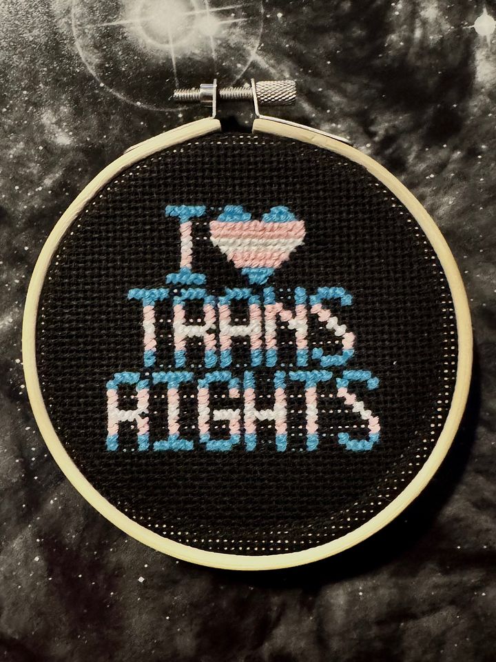 I Heart Trans Rights Finished Cross Stitch product image (1)