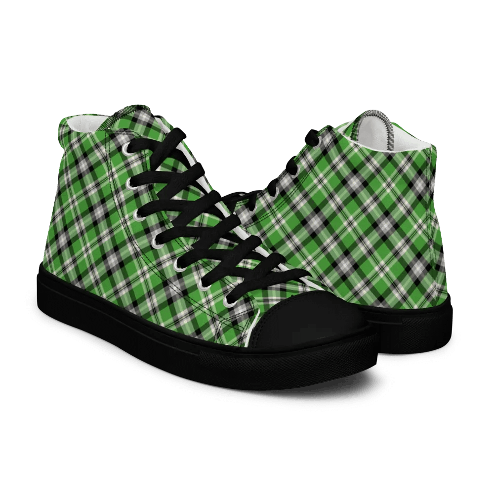 Bright Green Plaid Men's High Top Shoes product image (7)