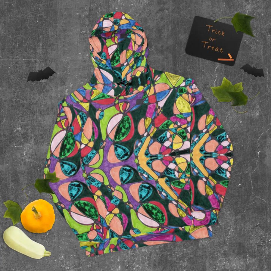 Abstract Colourful Patterned Neurographic Unisex Pull Over Hoodie product image (9)