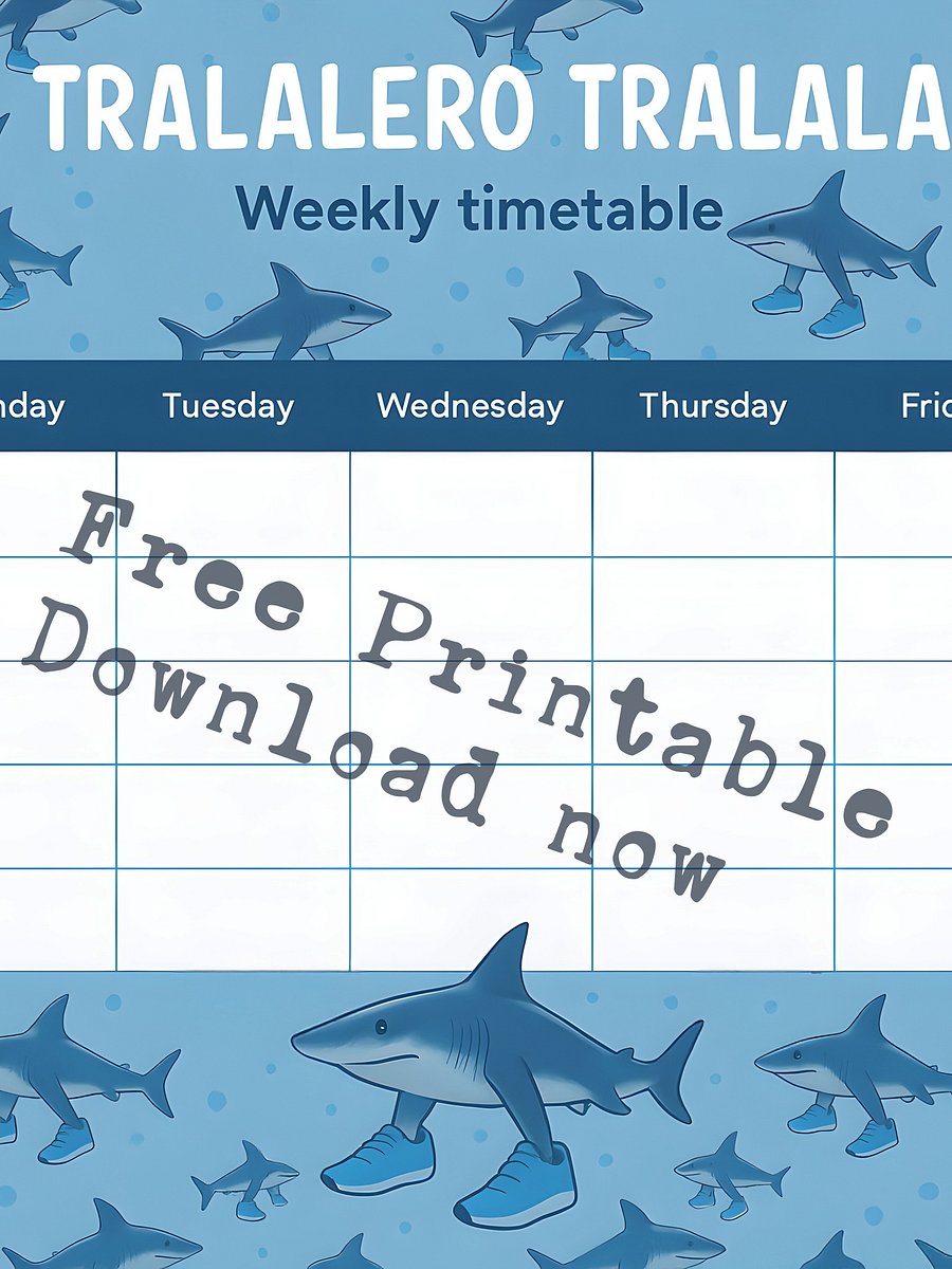Tralalero Tralala Weekly School Timetable – Blue Pattern Design product image (1)