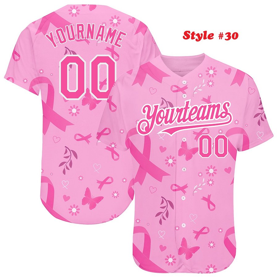 Authentic Baseball Jersey, Custom Baseball Jersey, Personalized Sport Jersey, Colorful, Flowers, Number, Logo, Love, Ribbon Gift product image (189)