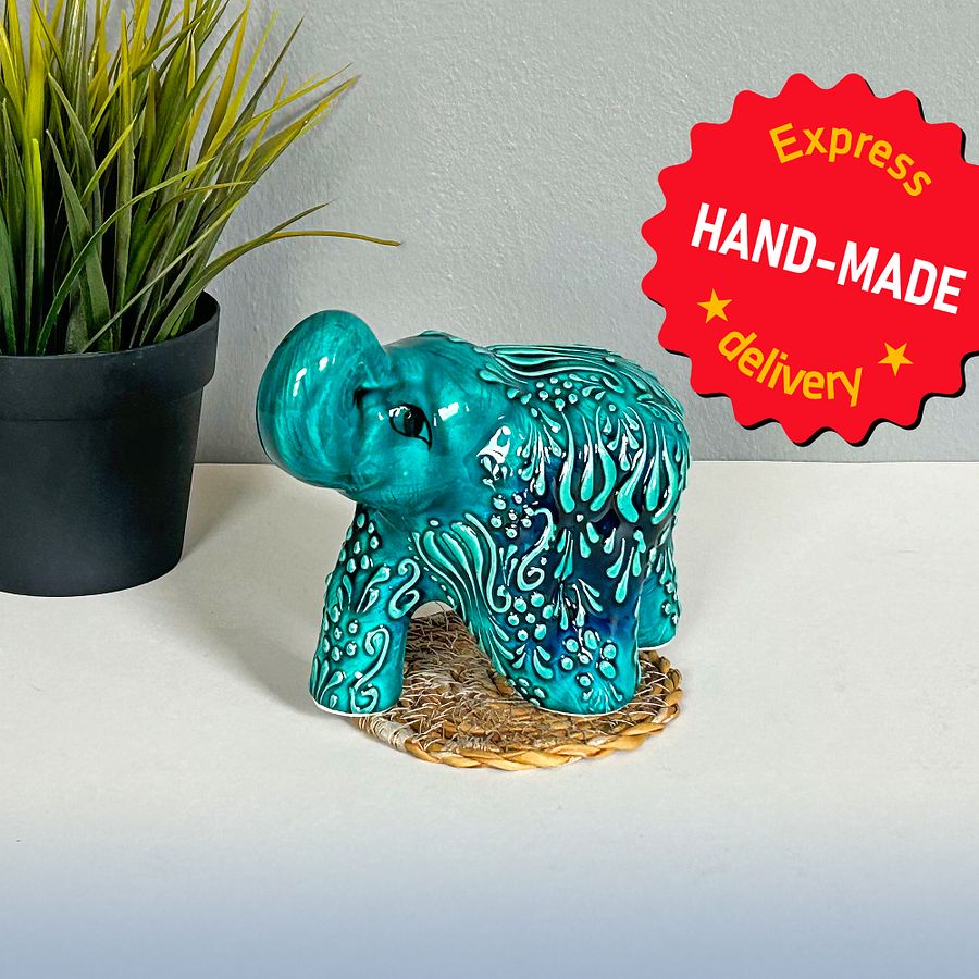 Ceramic turquoise elephant — handmade pottery, handmade ceramic, home decor, handmade gift, Turkish ceramic product image (3)