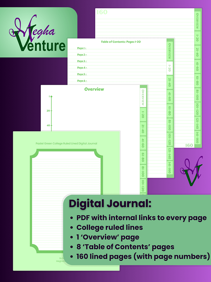 Pastel Green College Ruled Lined Digital Journal product image (1)