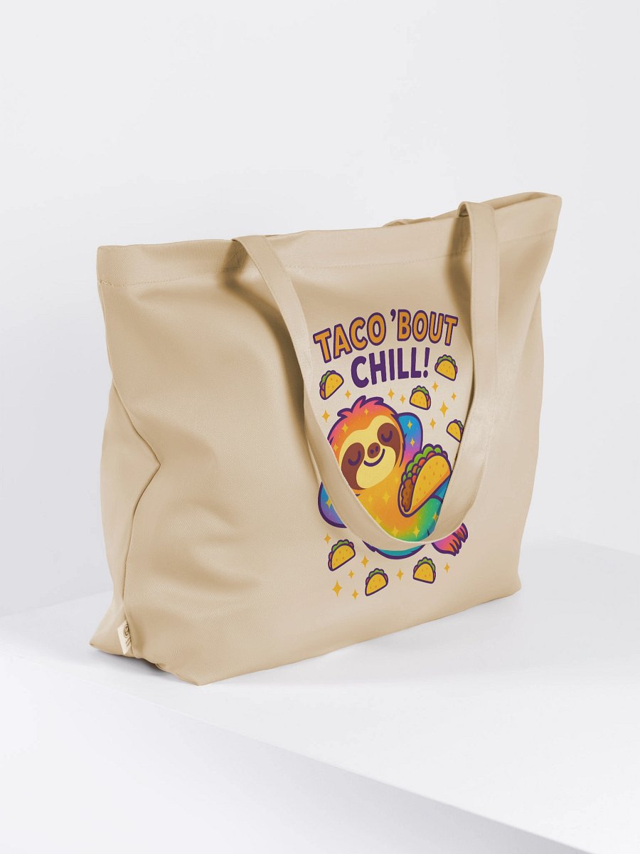 Taco ’Bout Chill – Funny Sloth Tote Bag (Double-Sided Print) | Organic Cotton Tote – Sloths Having Snacks Collection product image (4)