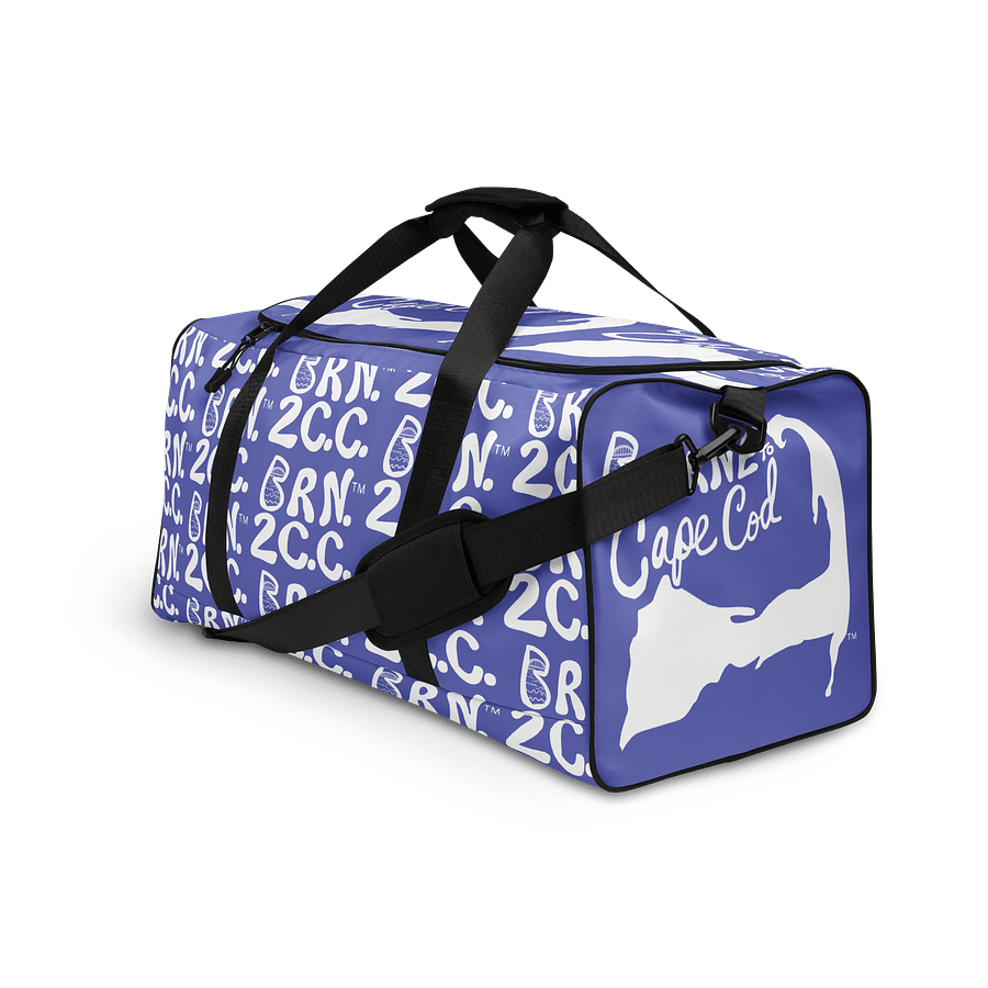 BOURNE to Cape Cod™ | Duffle Bag | BRN.2C.C.™ | Coastal Gym & Travel Gear | 22" All-Over Print Weekender | White Logos on Slate Blue product image (3)