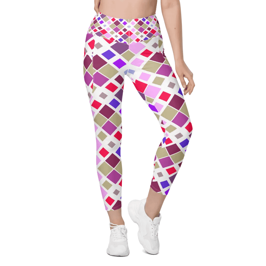Colorful Square Pattern Design Leggings with Pocket - v10 product image (5)