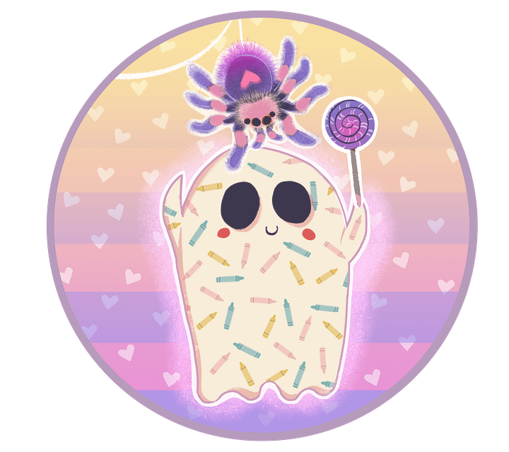 Pastel Version - Little Ghost & Pet Spider - Greeting Card product image (2)