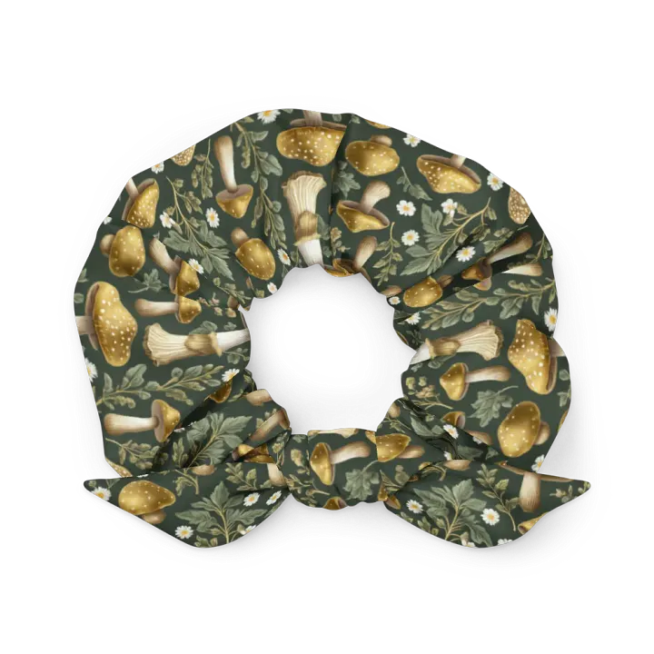 Hair Scrunchie - Golden Mushrooms on Dark Green product image (1)