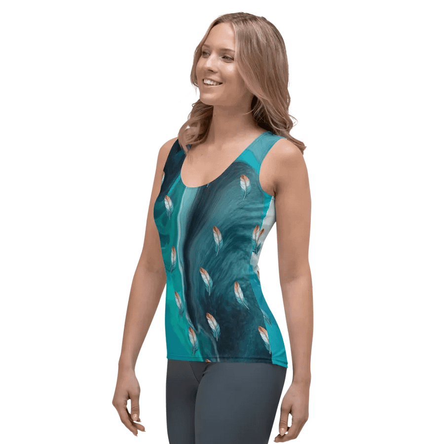Ladies all over print tank top with colorful feathers design on abstract background. product image (5)