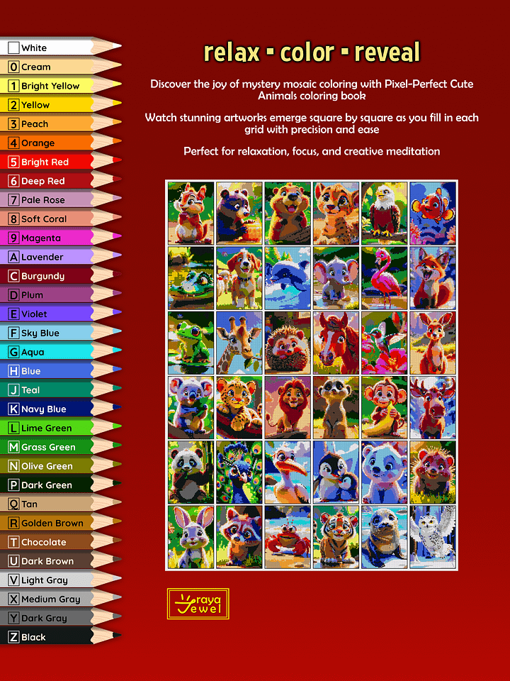 Pixel-Perfect Cute Animals Mystery Mosaic Color By Number: Pixel Art Digital Coloring Book with 36 Illustrations product image (2)