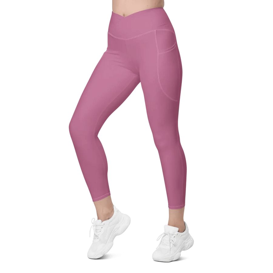 Plain Medium Dark Carnation Pink True Summer Women's High Waisted Premium Crossover Leggings with Pockets by Treasure Pie product image (7)