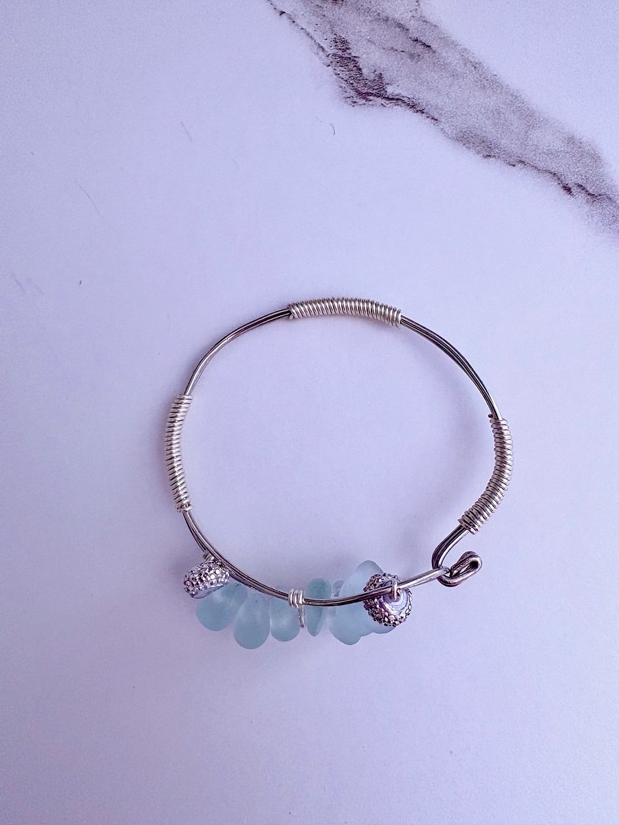 Seafoam Pebble Tide Bracelet | Wire-Wrapped Sea Glass | Handmade 6" Coastal Charm by Monique Faella Designs™ | MFD-00199 product image (9)