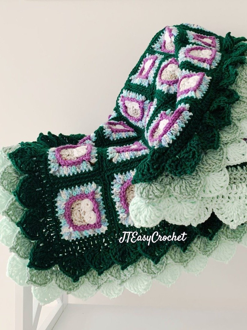 Whimsical Owls Forest Woodland Granny Square Blanket with Leaf Edging, Forest Theme Nursery Decor Crochet Pattern product image (11)