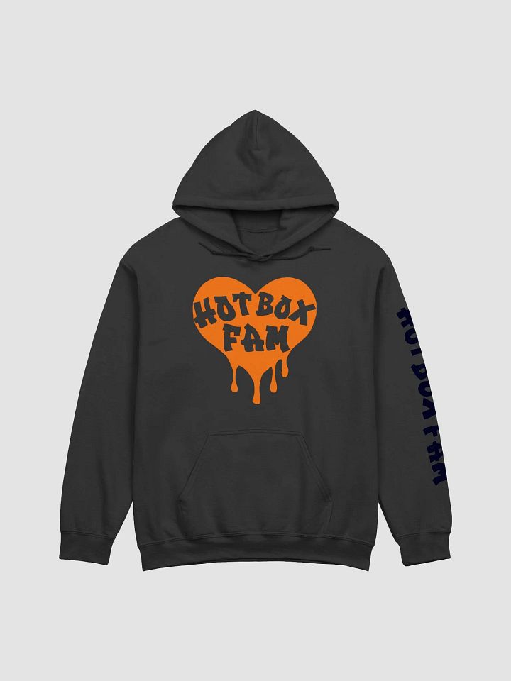 HOT BOX FAM TRANSPARENT ORANGE LOGO WITH HOT BOX FAM FONT ON SLEEVE HOODIE product image (4)