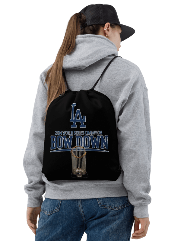 Copy of "Bow Down" LA Dodgers 2024 World Series Champion Black Drawstring Bag | MLB Home Locker product image (2)