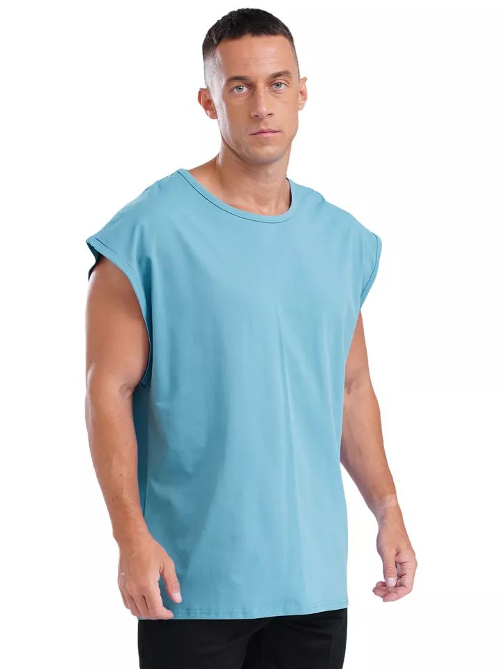 Mens Casual Sleeveless Round Neck T-Shirt Solid Color Vest Muscle Tank Tops product image (5)