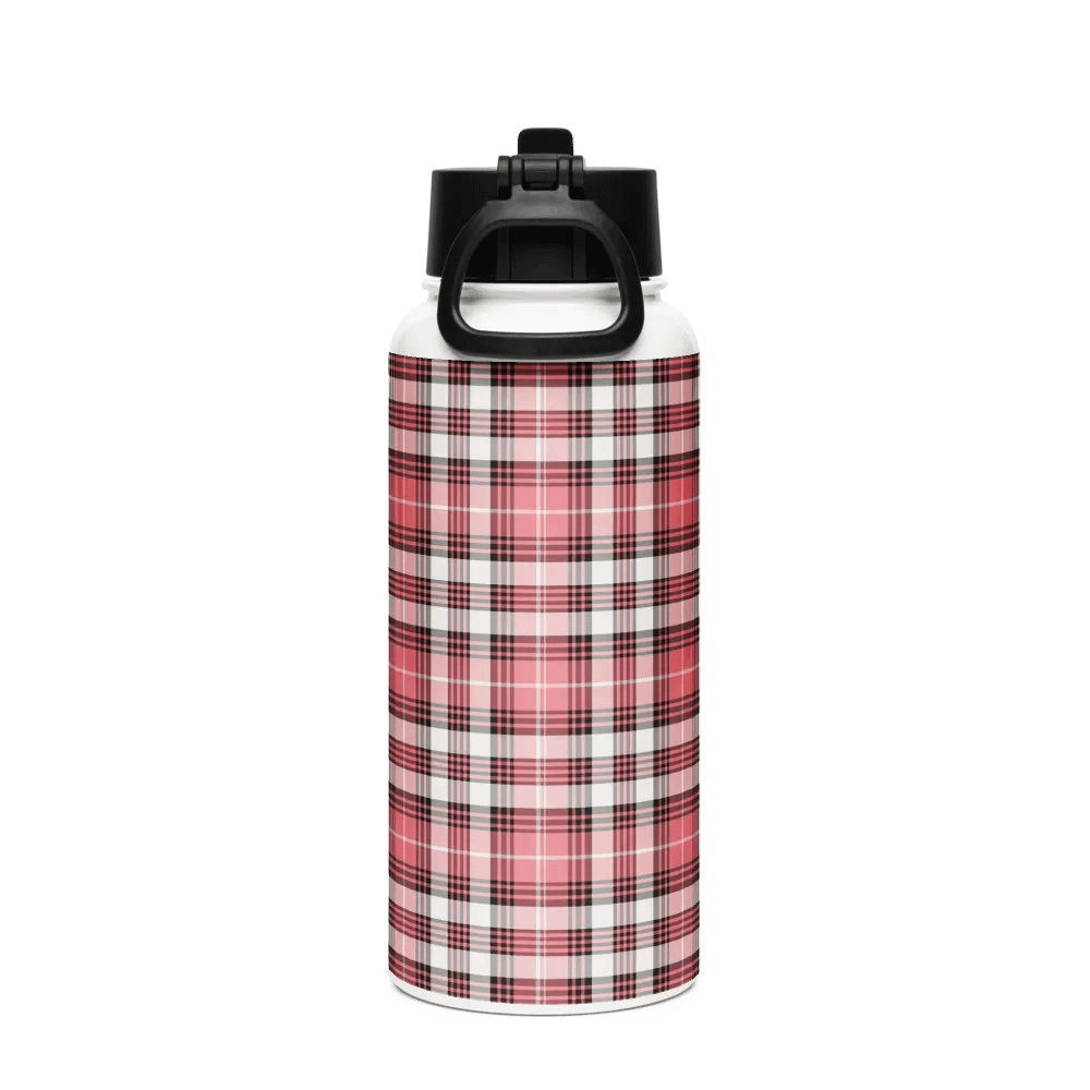 Coral Pink, Black, and White Plaid Water Bottle product image (3)