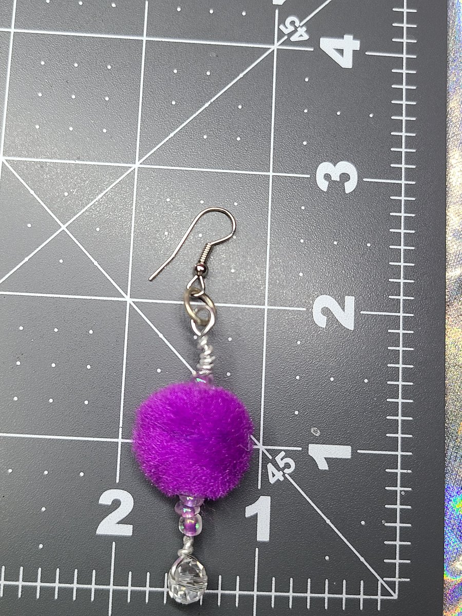 Purple Pom-Pom Rhinestone wire wrapped Earrings product image (3)