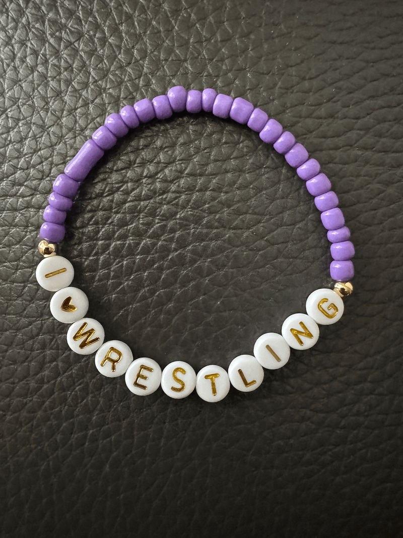I Heart Wrestling Lavender Beaded Bracelet