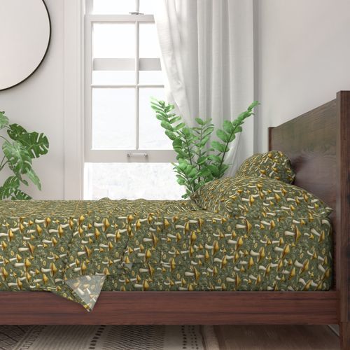 Seamless Pattern - Golden Mushrooms on Light Green product image (3)