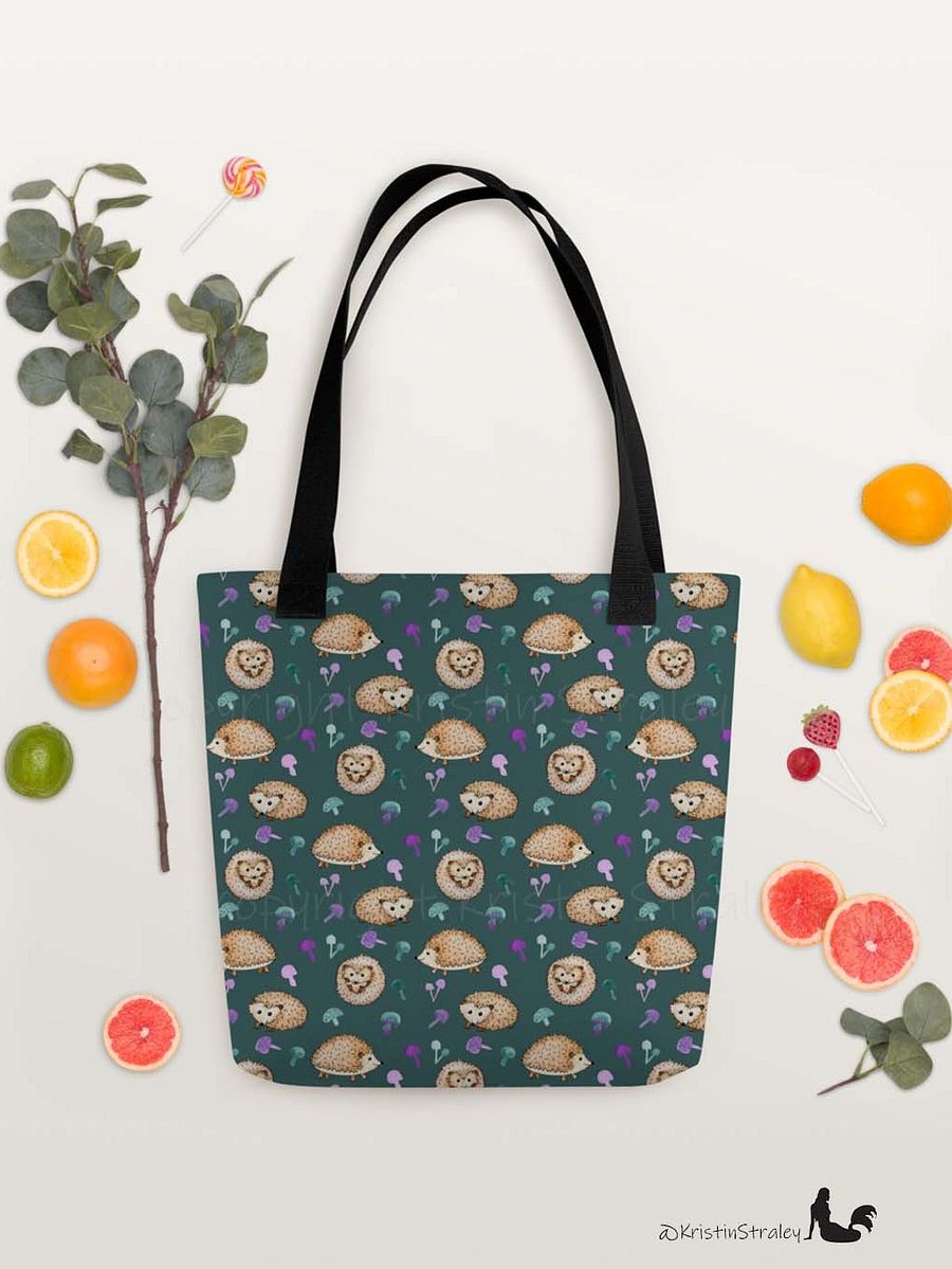 Hedgehogs and Mushrooms on Dark Teal Tote Bag product image (5)