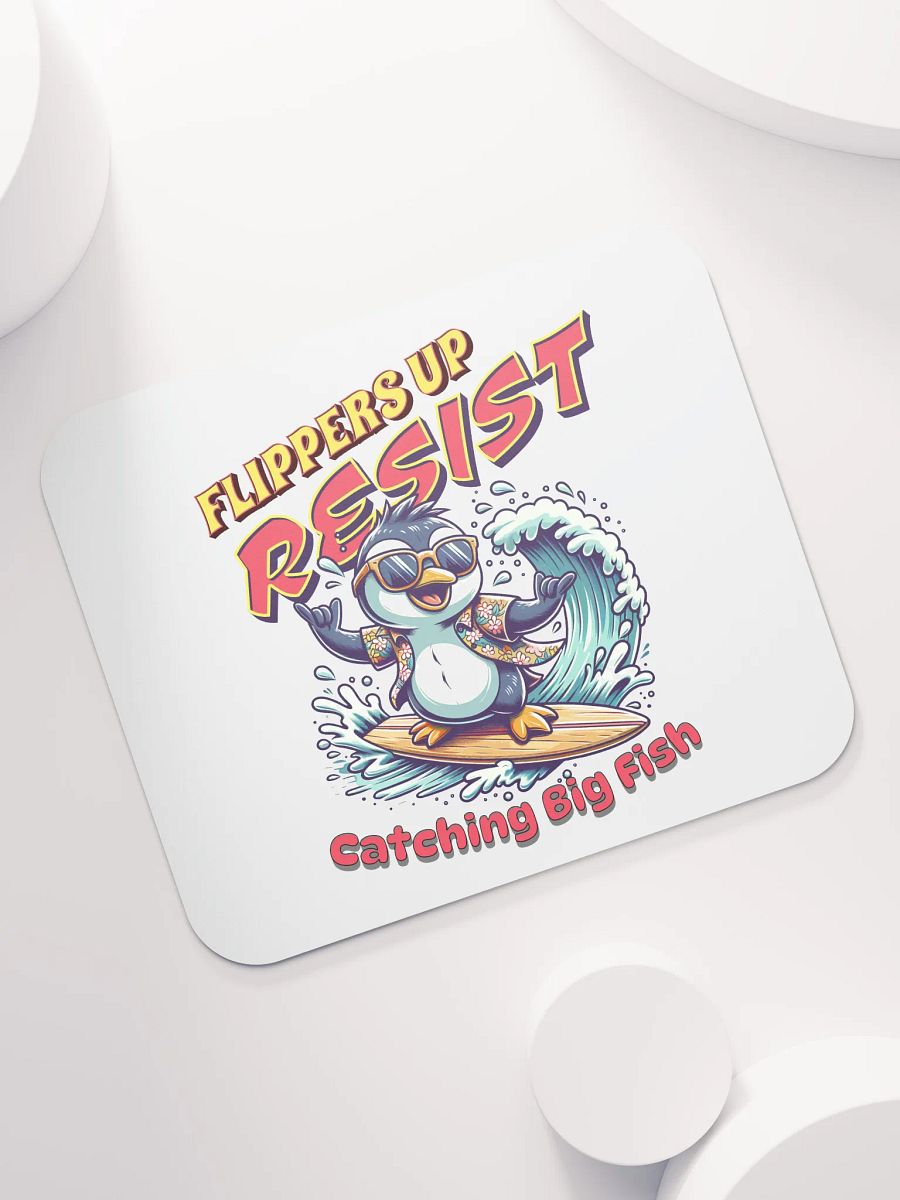 Flippers Up Resist Catching Big Fish Penguin Surfing Mouse Pad product image (5)