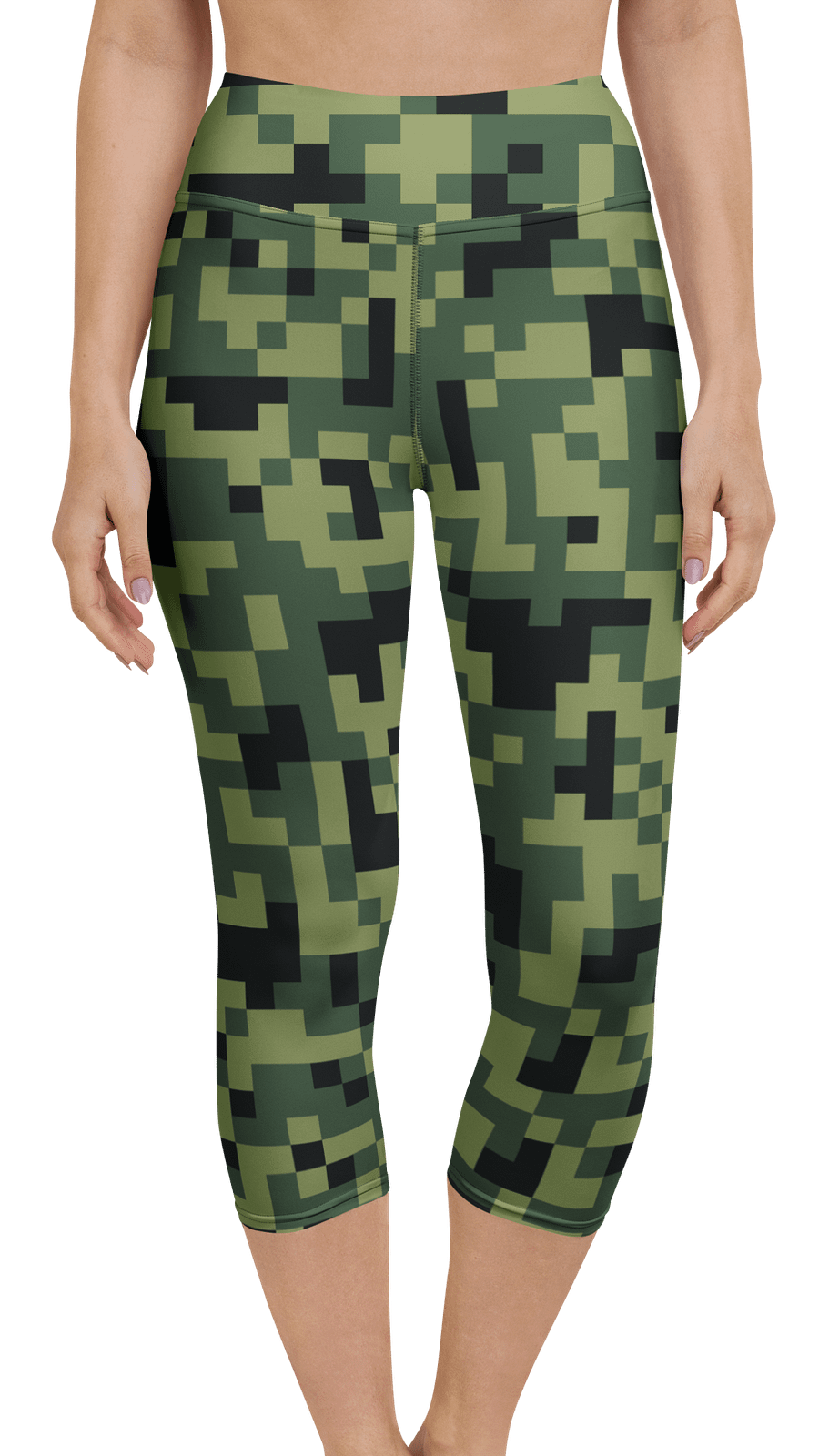 Military Green Camouflage Pixels Camo Pattern Yoga Capri Leggings product image (3)