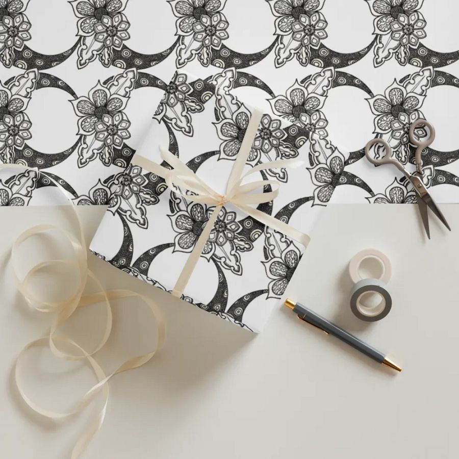 Monochrome Floral Moon Wrapping Paper Set product image (12)