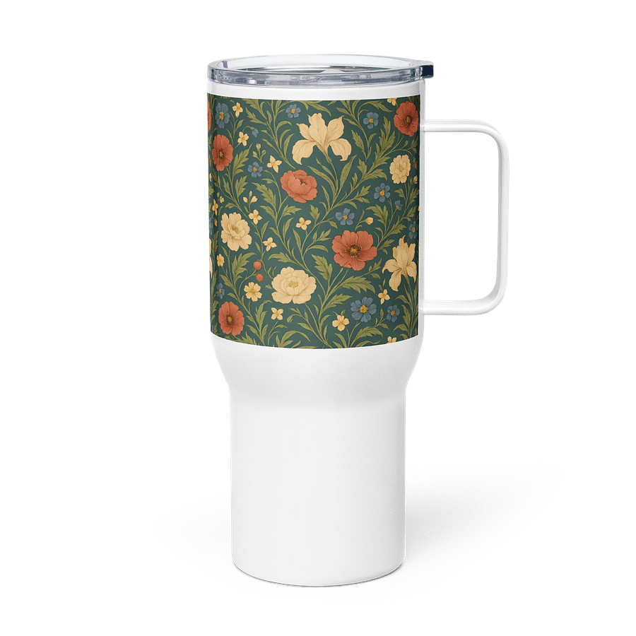 Vintage Marigold and Wildflower Floral Travel Mug – 25oz & 40oz Coffee Tumbler with Handle for Commuters, Road Trips, and Everyday Use product image (4)
