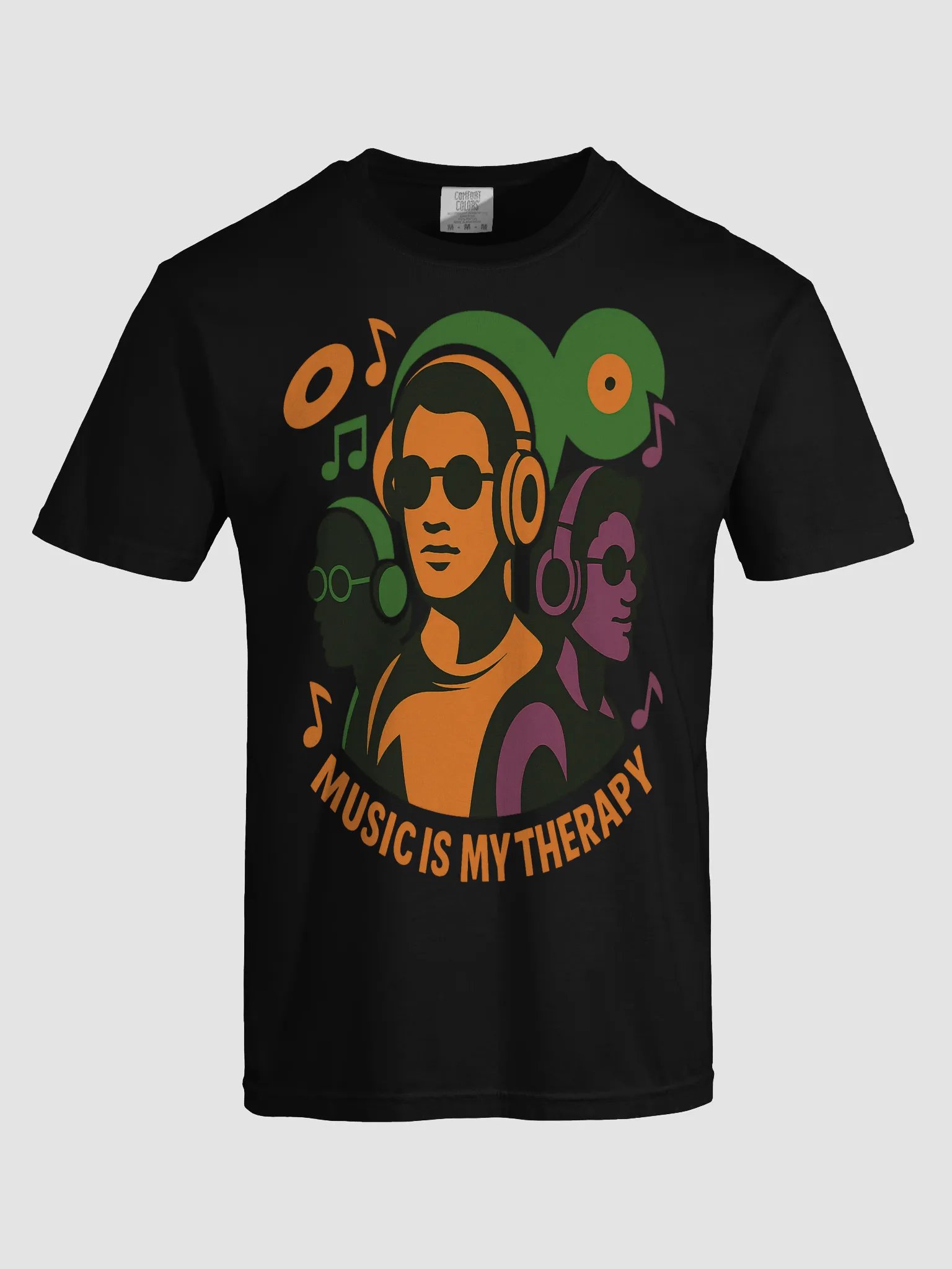 Music Is My Therapy – Retro Headphones Trio T-Shirt Design product image (5)