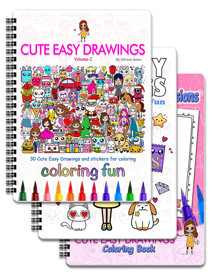 Cute Easy Drawings Ultimate Coloring Bundle | Digital Download product image (1)