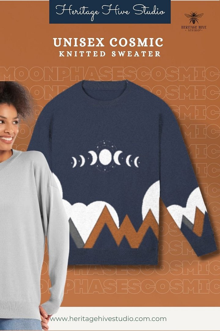Celestial Moon Phases Sweater – Cosmic Knit Mountain Design product image (1)