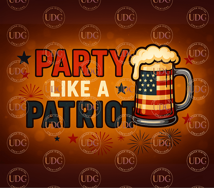 4th of July Tumbler Wrap - Party Like a Patriot 20oz Sublimation PNG | Independence Day Beer Mug Tumbler Design | Digital Download product image (1)